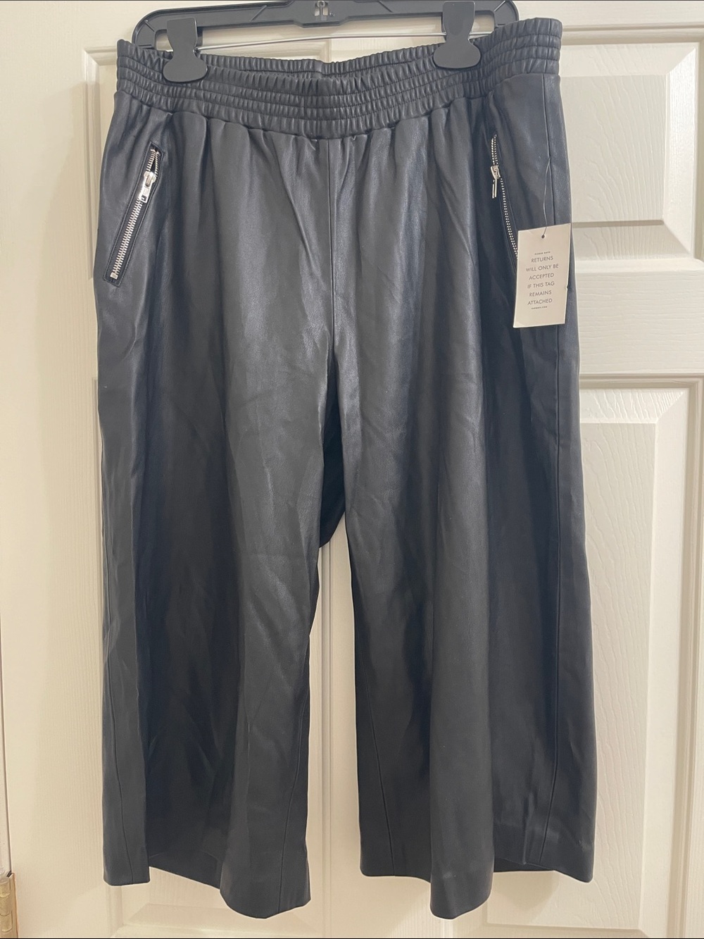 Eloquii Black Faux Leather Elastic Waist Culottes